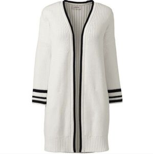 NWT Lands End Drifter Cardigan 100% Cotton White with Black Trim Size L 14/16